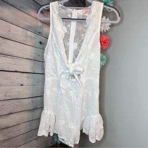 White front tie lace romper zip back wedding bridal bride floral